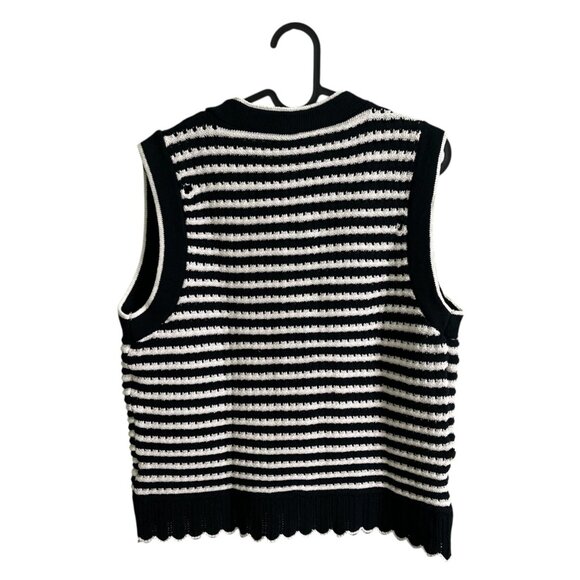 Zara Striped Knit Vest Top Black/White Size Large | Sleeveless Button Front - Picture 7 of 9